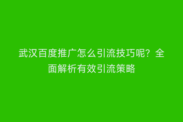 武汉百度推广怎么引流技巧呢？全面解析有效引流策略