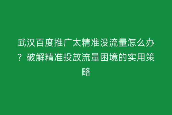武汉百度推广太精准没流量怎么办？破解精准投放流量困境的实用策略