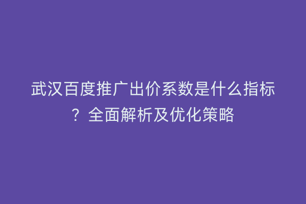 武汉百度推广出价系数是什么指标？全面解析及优化策略