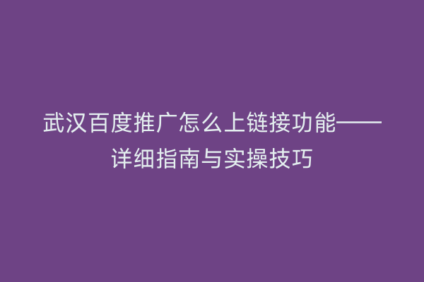 武汉百度推广怎么上链接功能——详细指南与实操技巧