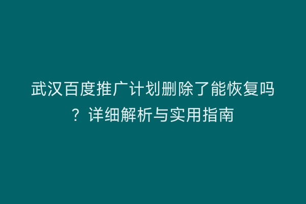 武汉百度推广计划删除了能恢复吗？详细解析与实用指南