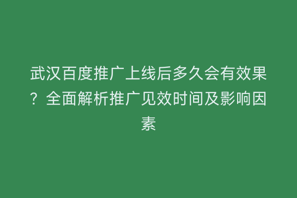 武汉百度推广上线后多久会有效果？全面解析推广见效时间及影响因素