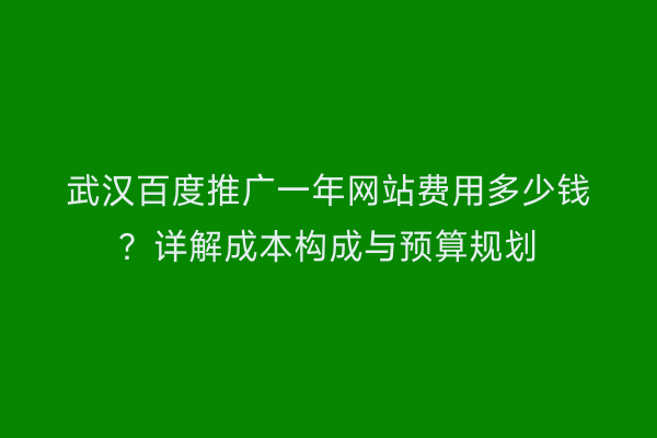 武汉百度推广一年网站费用多少钱？详解成本构成与预算规划
