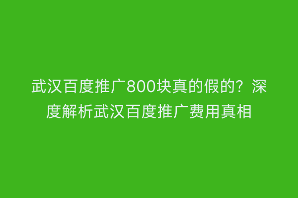 武汉百度推广800块真的假的？深度解析武汉百度推广费用真相