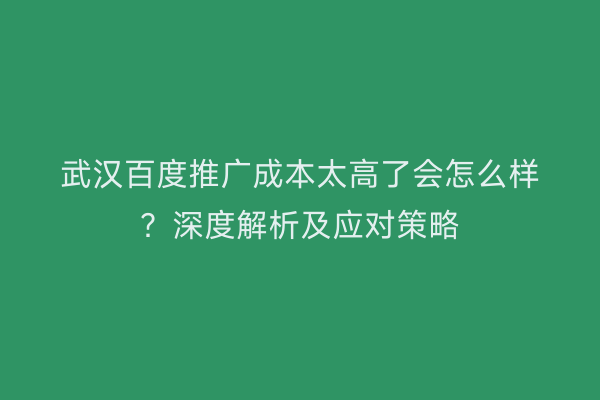 武汉百度推广成本太高了会怎么样？深度解析及应对策略