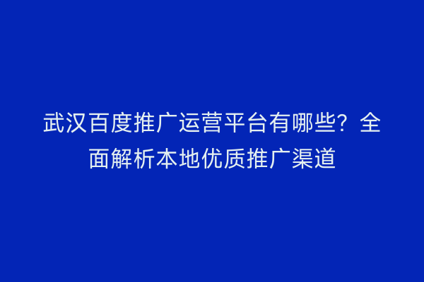 武汉百度推广运营平台有哪些？全面解析本地优质推广渠道