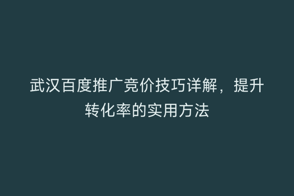 武汉百度推广竞价技巧详解，提升转化率的实用方法