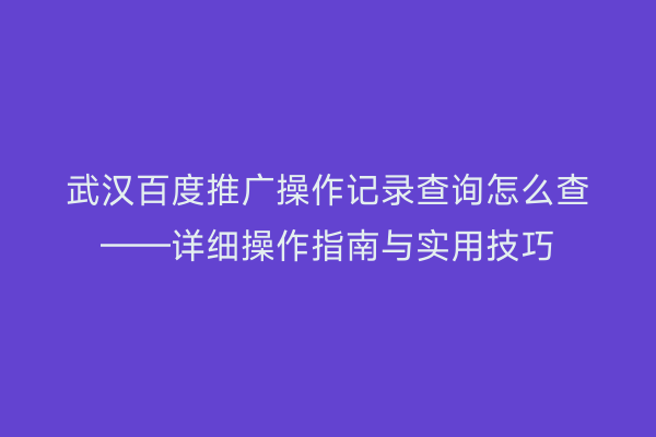 武汉百度推广操作记录查询怎么查——详细操作指南与实用技巧
