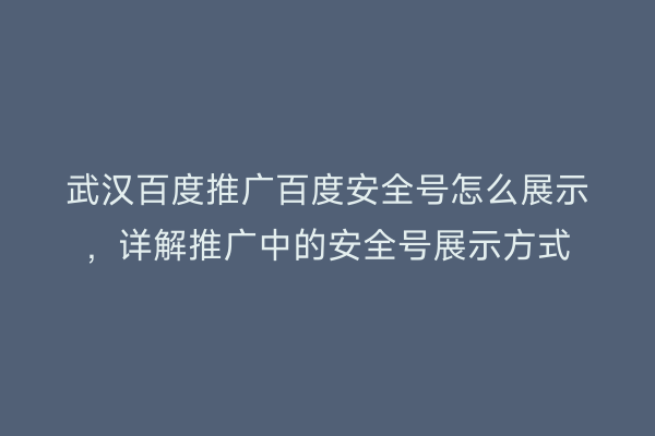 武汉百度推广百度安全号怎么展示，详解推广中的安全号展示方式