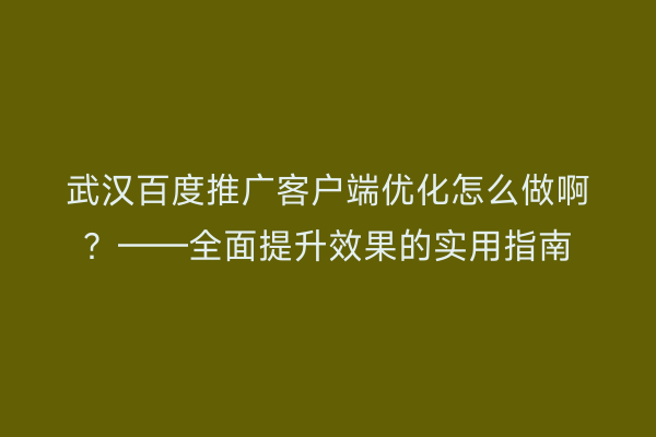 武汉百度推广客户端优化怎么做啊？——全面提升效果的实用指南