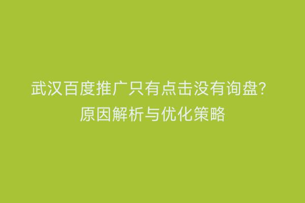 武汉百度推广只有点击没有询盘？原因解析与优化策略