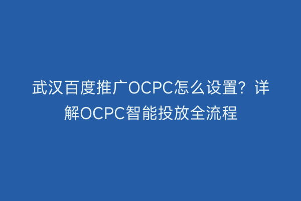 武汉百度推广OCPC怎么设置？详解OCPC智能投放全流程