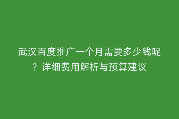 武汉百度推广一个月需要多少钱呢？详细费用解析与预算建议