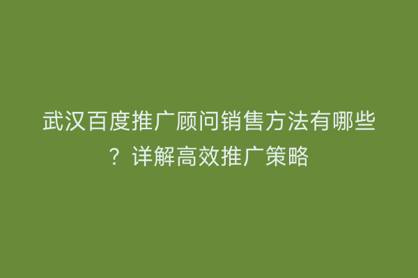 武汉百度推广顾问销售方法有哪些？详解高效推广策略
