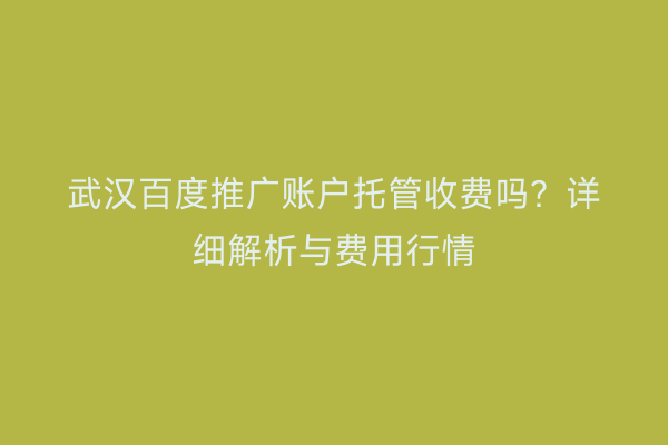 武汉百度推广账户托管收费吗？详细解析与费用行情