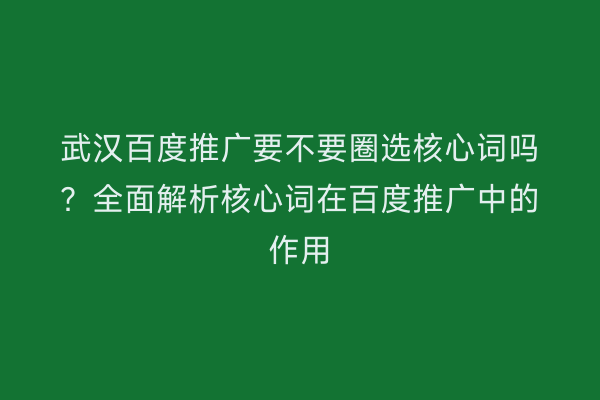 武汉百度推广要不要圈选核心词吗？全面解析核心词在百度推广中的作用