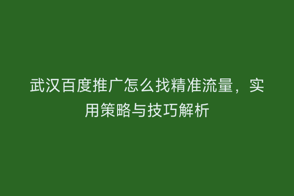 武汉百度推广怎么找精准流量，实用策略与技巧解析
