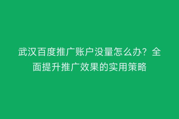 武汉百度推广账户没量怎么办？全面提升推广效果的实用策略