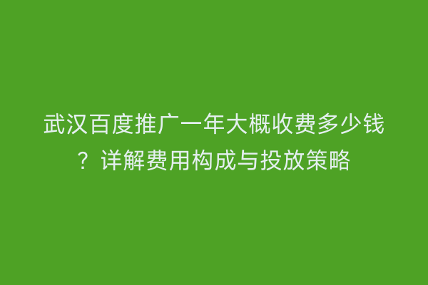 武汉百度推广一年大概收费多少钱？详解费用构成与投放策略