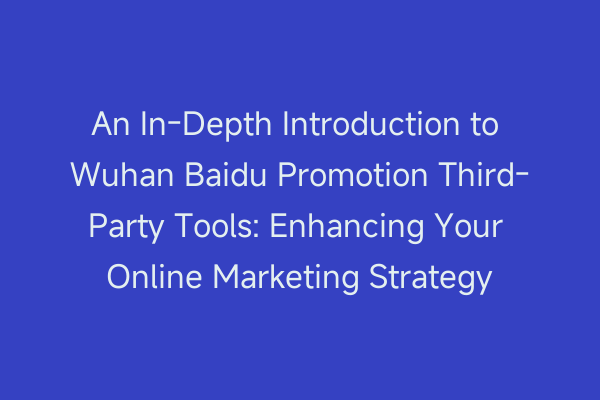 An In-Depth Introduction to Wuhan Baidu Promotion Third-Party Tools: Enhancing Your Online Marketing Strategy