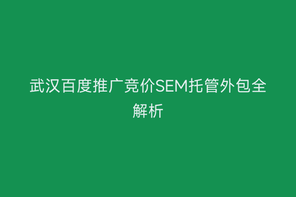 武汉百度推广竞价SEM托管外包全解析