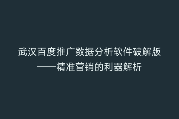 武汉百度推广数据分析软件破解版——精准营销的利器解析