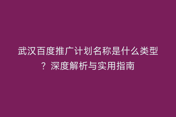 武汉百度推广计划名称是什么类型？深度解析与实用指南