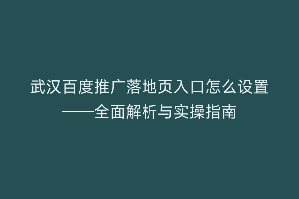 武汉百度推广落地页入口怎么设置——全面解析与实操指南