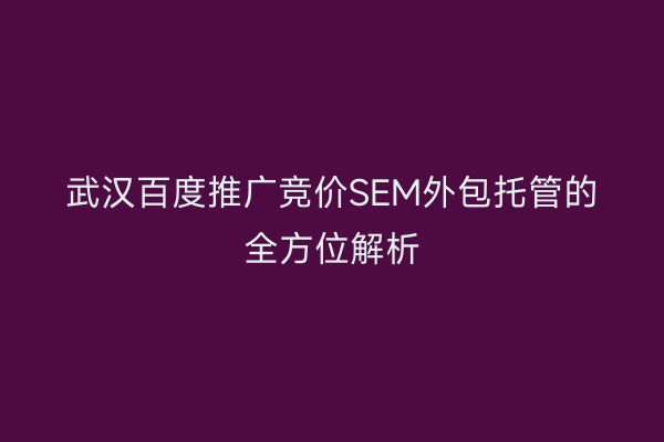 武汉百度推广竞价SEM外包托管的全方位解析