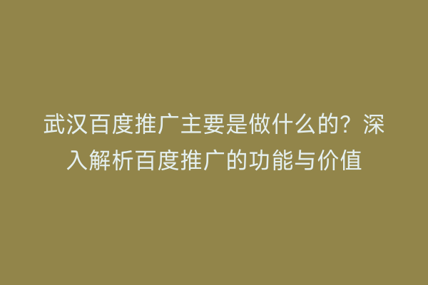 武汉百度推广主要是做什么的？深入解析百度推广的功能与价值