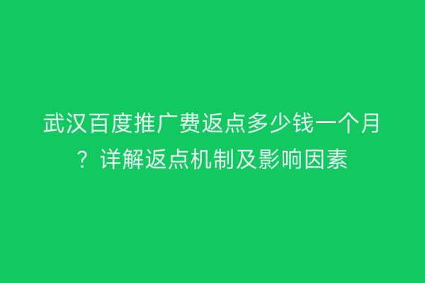 武汉百度推广费返点多少钱一个月？详解返点机制及影响因素