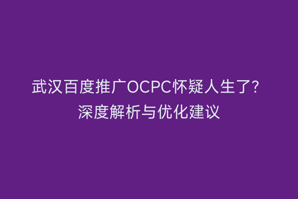 武汉百度推广OCPC怀疑人生了？深度解析与优化建议