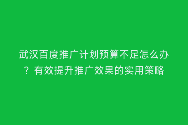 武汉百度推广计划预算不足怎么办？有效提升推广效果的实用策略
