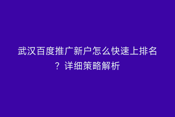 武汉百度推广新户怎么快速上排名？详细策略解析