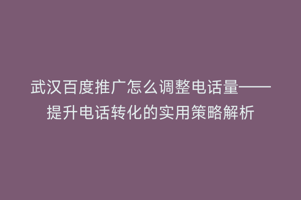 武汉百度推广怎么调整电话量——提升电话转化的实用策略解析