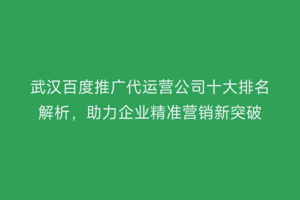 武汉百度推广代运营公司十大排名解析，助力企业精准营销新突破