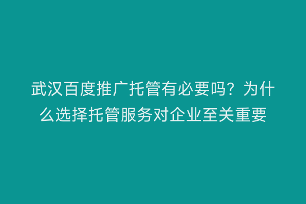 武汉百度推广托管有必要吗？为什么选择托管服务对企业至关重要
