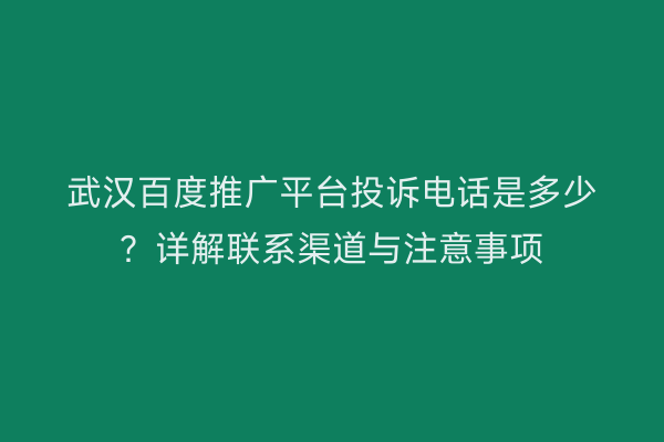 武汉百度推广平台投诉电话是多少？详解联系渠道与注意事项