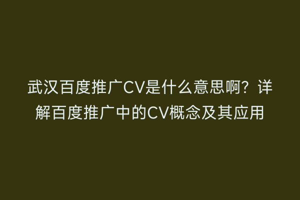 武汉百度推广CV是什么意思啊？详解百度推广中的CV概念及其应用