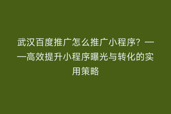 武汉百度推广怎么推广小程序？——高效提升小程序曝光与转化的实用策略
