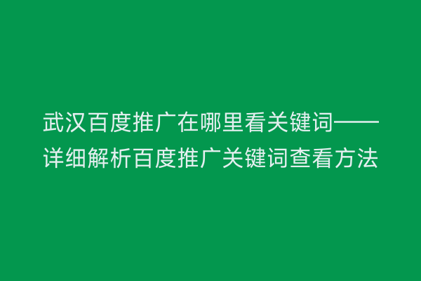 武汉百度推广在哪里看关键词——详细解析百度推广关键词查看方法