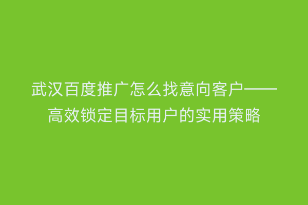 武汉百度推广怎么找意向客户——高效锁定目标用户的实用策略