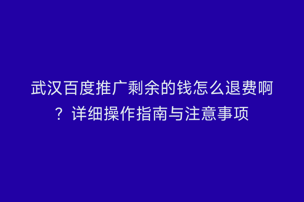 武汉百度推广剩余的钱怎么退费啊？详细操作指南与注意事项