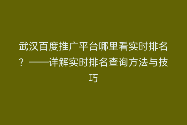 武汉百度推广平台哪里看实时排名？——详解实时排名查询方法与技巧
