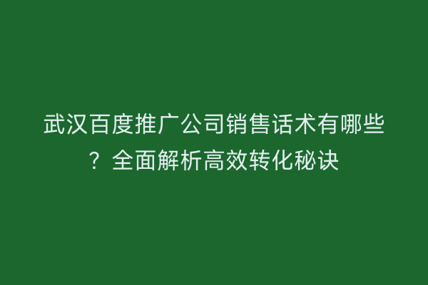 武汉百度推广公司销售话术有哪些？全面解析高效转化秘诀