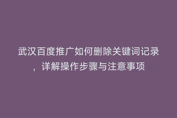 武汉百度推广如何删除关键词记录，详解操作步骤与注意事项