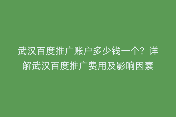 武汉百度推广账户多少钱一个？详解武汉百度推广费用及影响因素