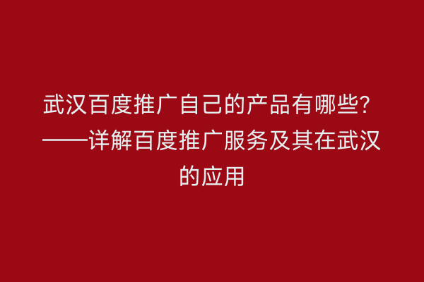 武汉百度推广自己的产品有哪些？——详解百度推广服务及其在武汉的应用