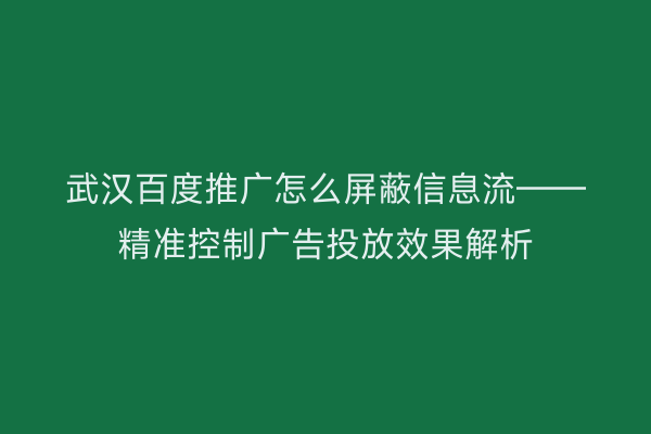 武汉百度推广怎么屏蔽信息流——精准控制广告投放效果解析