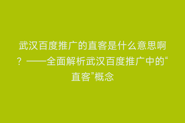 武汉百度推广的直客是什么意思啊？——全面解析武汉百度推广中的“直客”概念